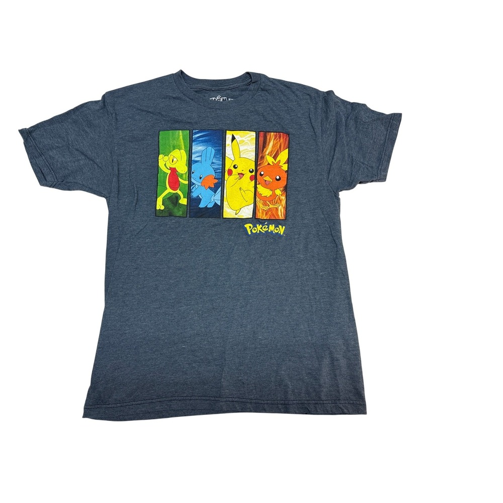 Pokemon Pikachu Treecko Mudkip Torchic Graphic Tee Charcoal Heather Mens Medium